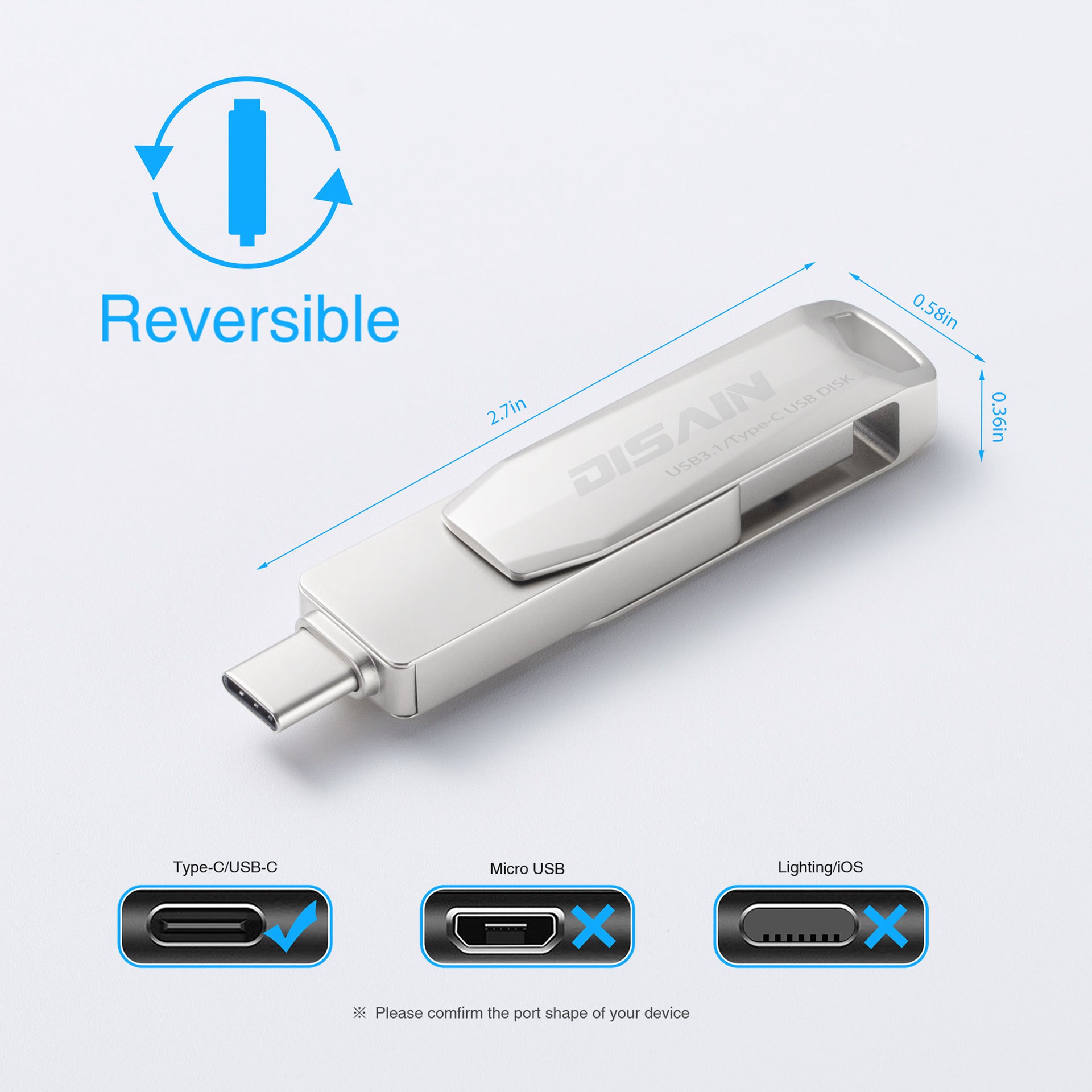 Clé USB rotative en métal Type-C pour mobile