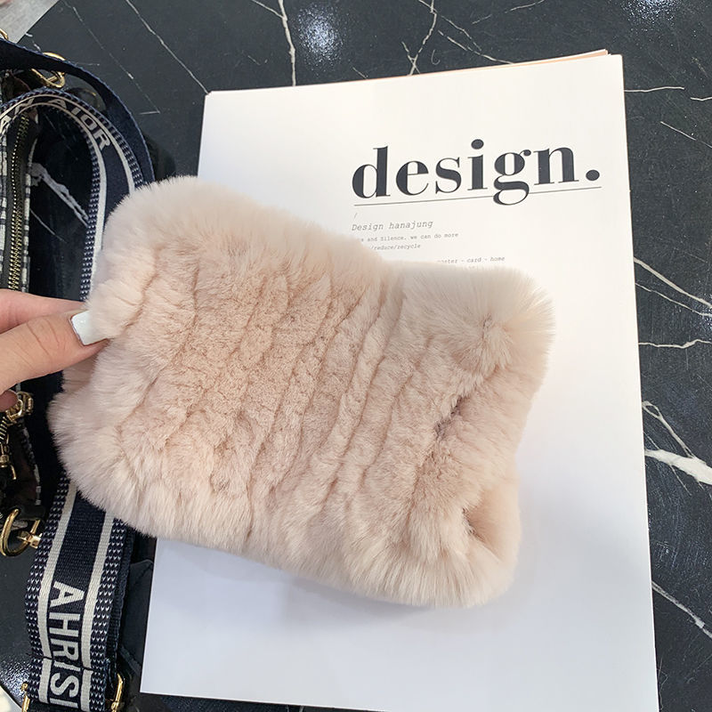 Rex Rabbit Fur Bandana Women's Winter Elastic Net Scarf Hair Band Wild Grass Plush Headband Children's Scarf