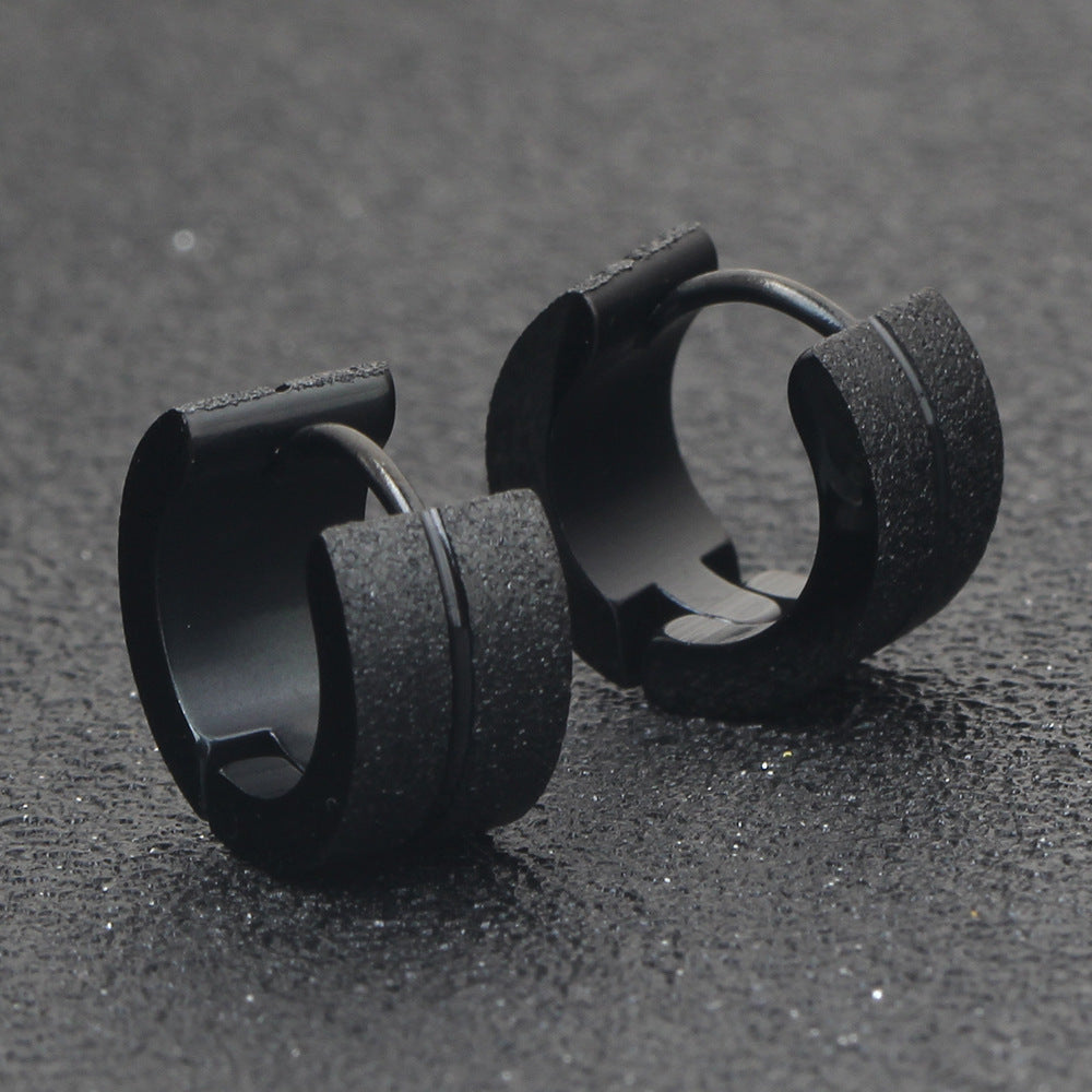 Titanium Steel Double Row Frosted Stainless Steel Earrings