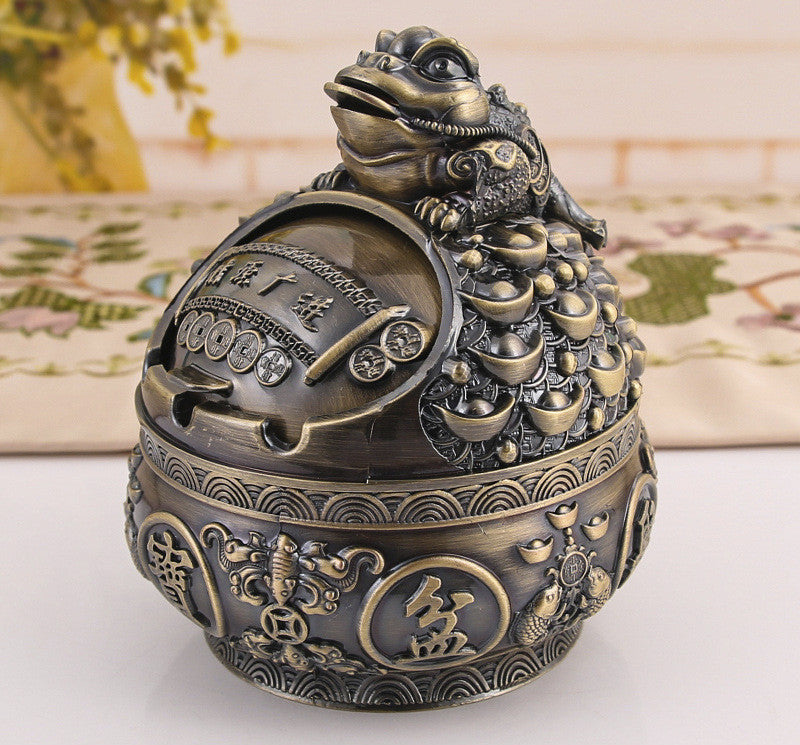 Cendrier Corne d'Abondance Yuanbao Grenouille Dorée en Bronze Imitation