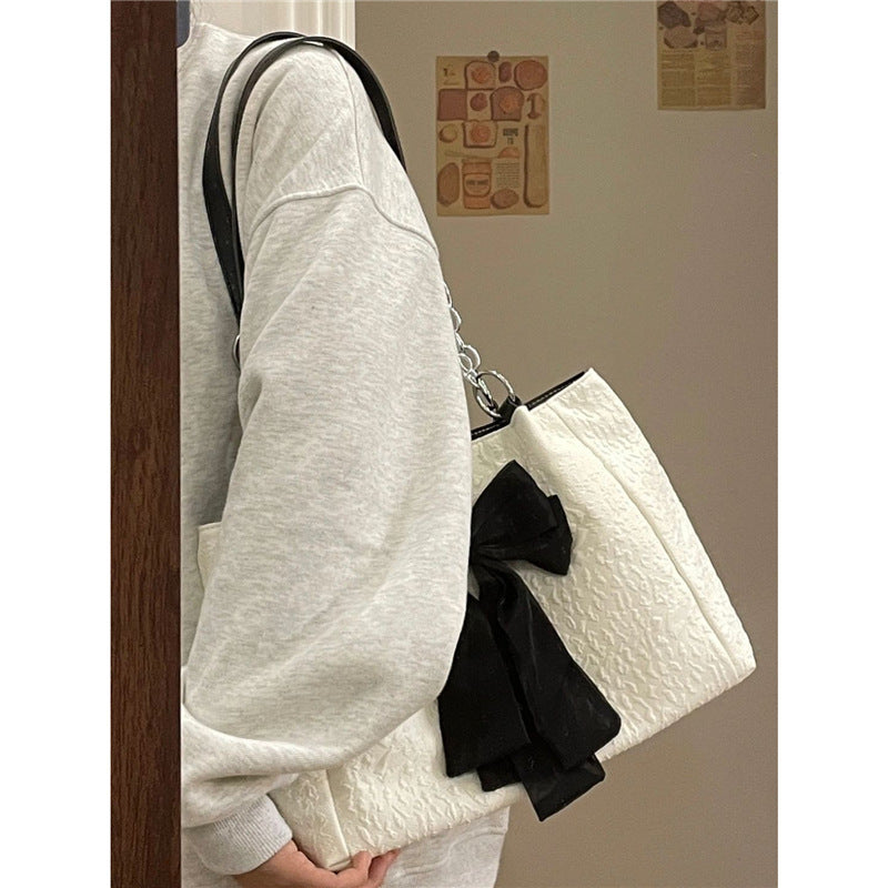 Sac à bandoulière en toile grande capacité Bow Tote