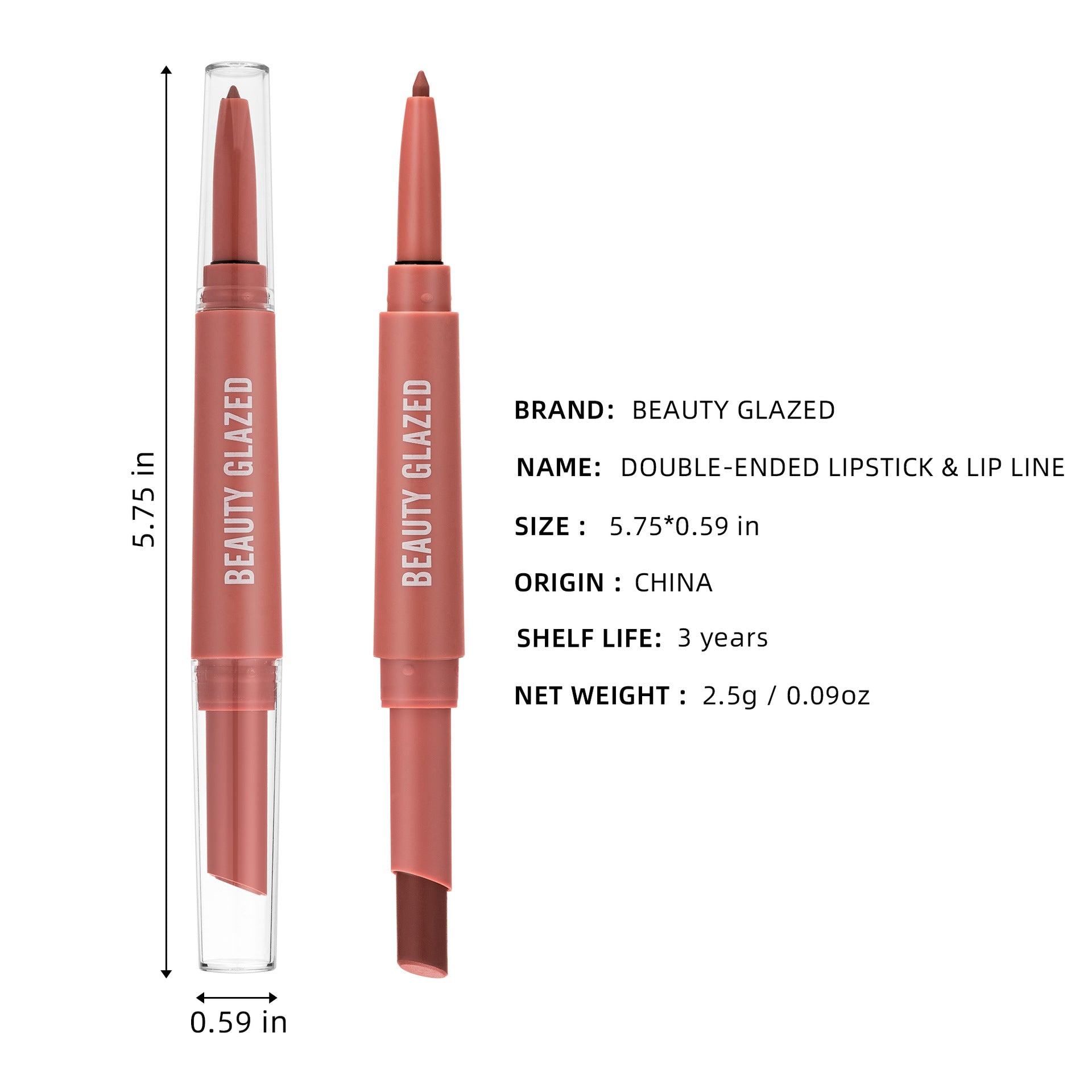 Rouge à lèvres/crayon à lèvres double tête mat sans transfert
