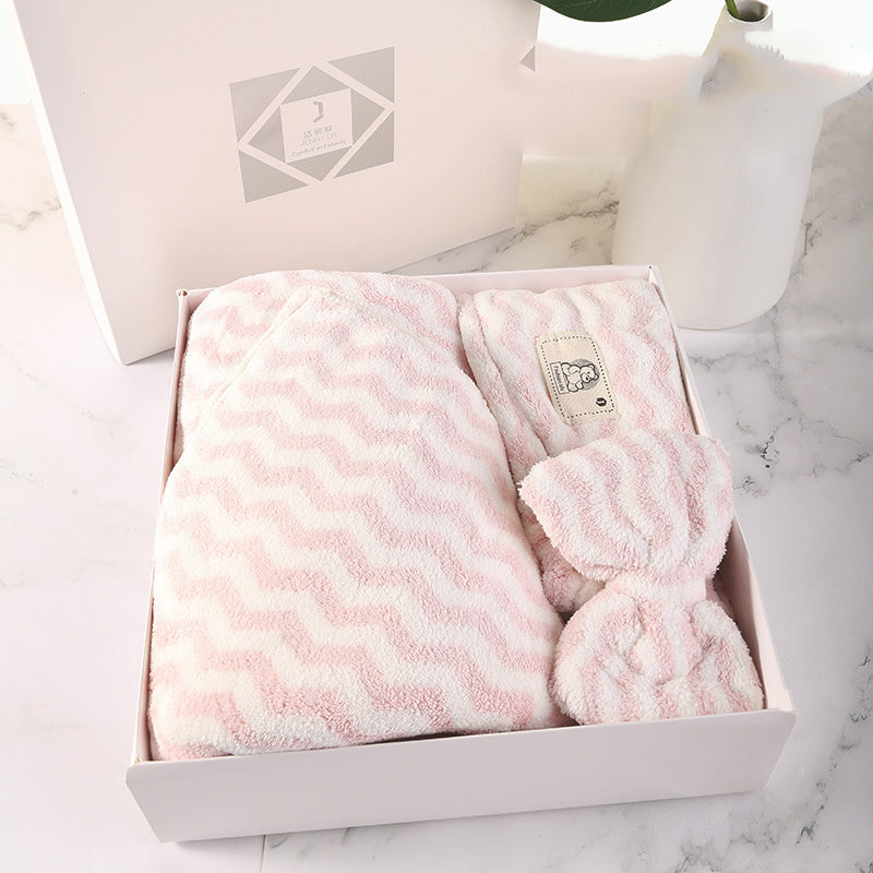 Household Simple Coral Fleece Dry Hair Towel Bath Band Set