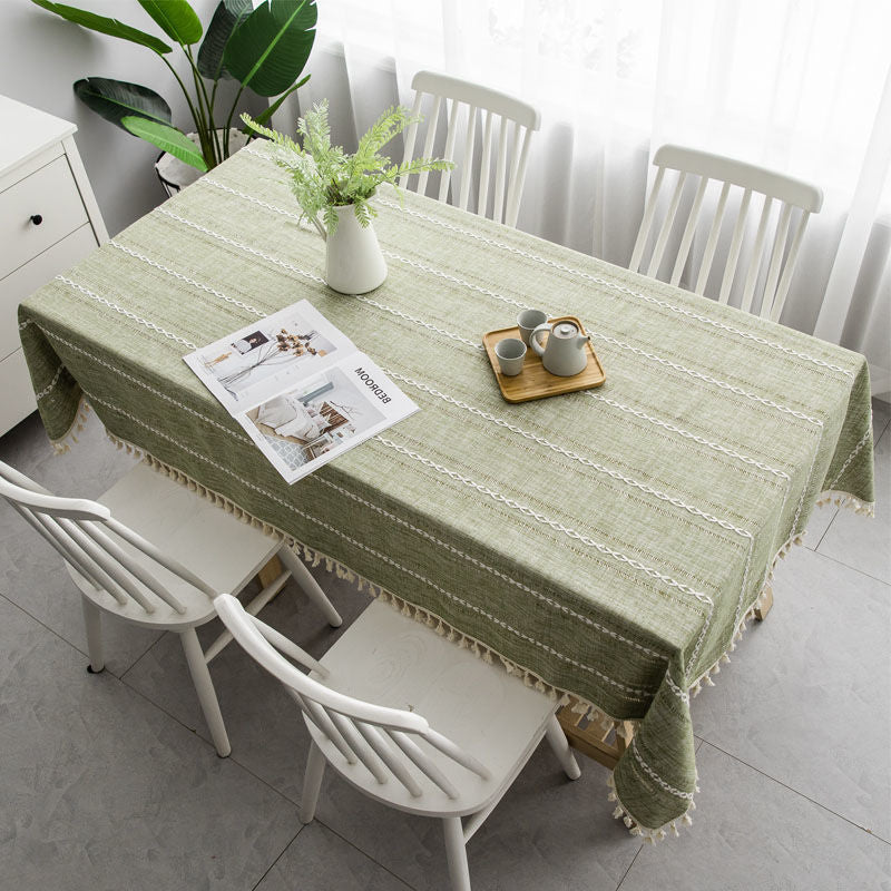 Ins Girl Heart Cotton Linen Cloth Art Tablecloth Small Square Tassel Dining Table Not