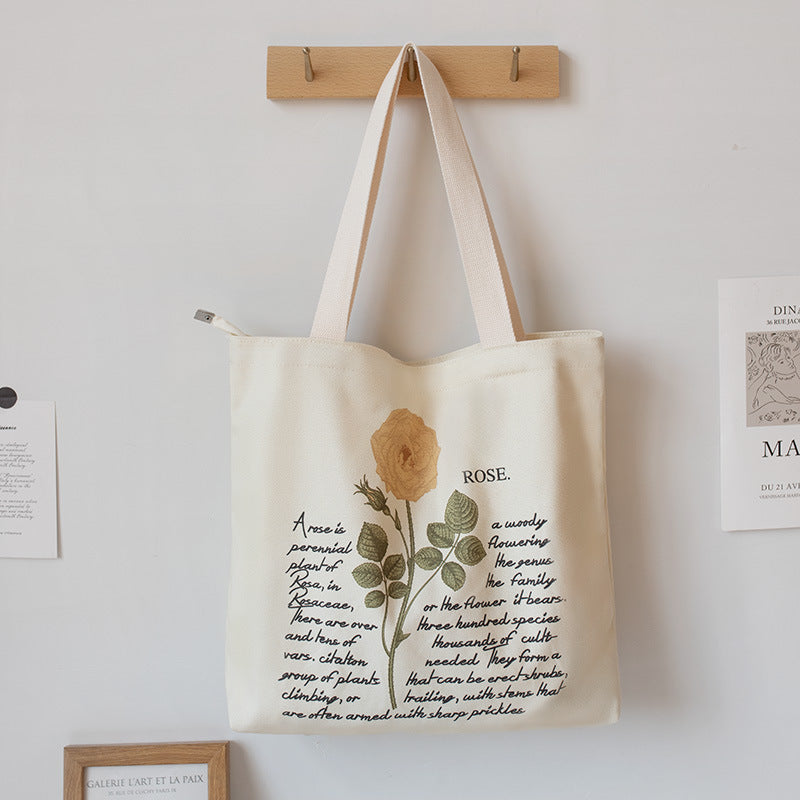 Literary And Retro Large-capacity Student Class Tote Canvas Bag