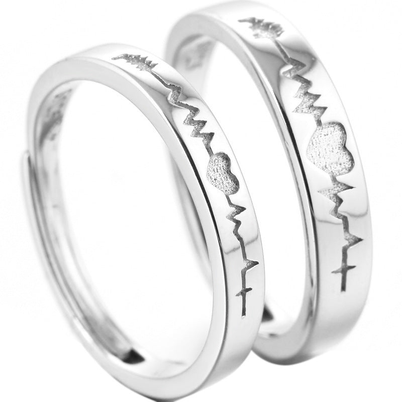 Bague de couple Battement de cœur en argent sterling pour hommes et femmes