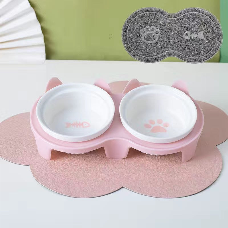 Gamelle pour Chat en Céramique, Double Gamelle, Gamelle d'Eau, Gamelle Oblique Surélevée, Fournitures pour Animaux de Compagnie