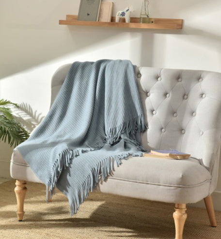 Petite couverture tricotée à franges, couverture de sieste, couverture de canapé