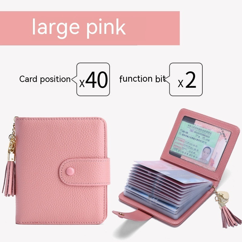 Korean Style Large Capacity Tassel Snap Solid Color Multiple Card Slots Driving License Protective Cover