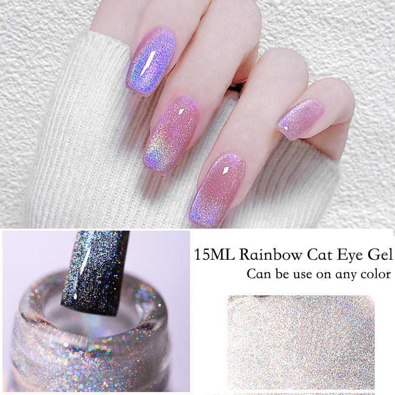 Vernis à ongles laser œil de chat arc-en-ciel brillant