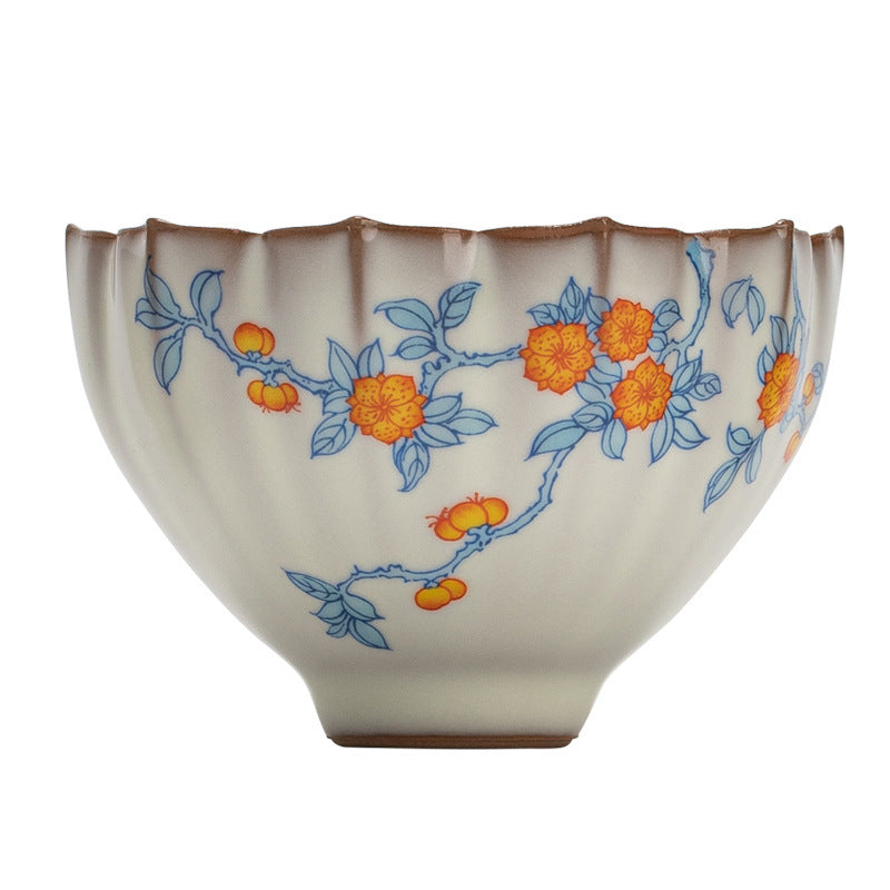 Apricot Flower Blue Branch Lotus Petal Cup Ru Ware Tea Cup Special Kombucha Tea Cup