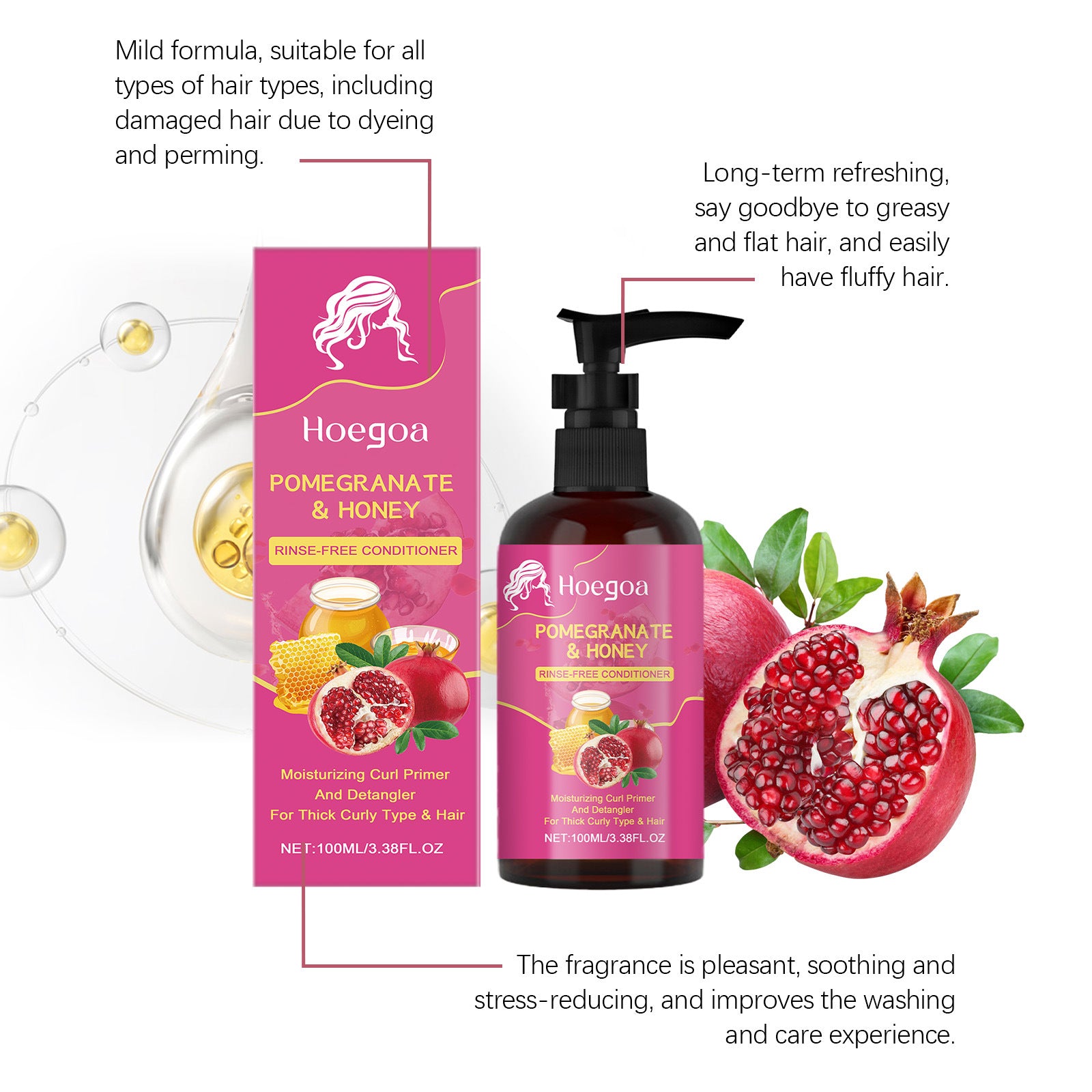 Pomegranate Leave-in Hair Conditioner Nourishing Dry Manic Gentle Soft Hair Moisturizing Brightening