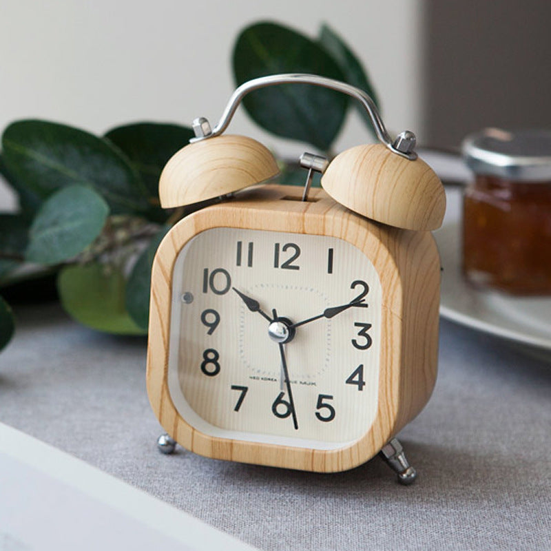 Wooden Alarm Clock Luminous Silent Simple Retro