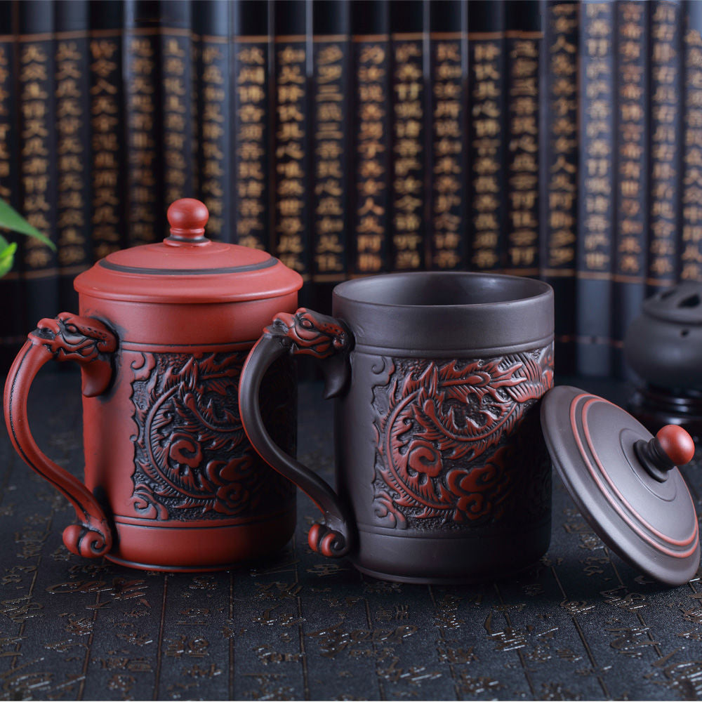 Tasse à thé chinoise à dragons et phénix gaufrés