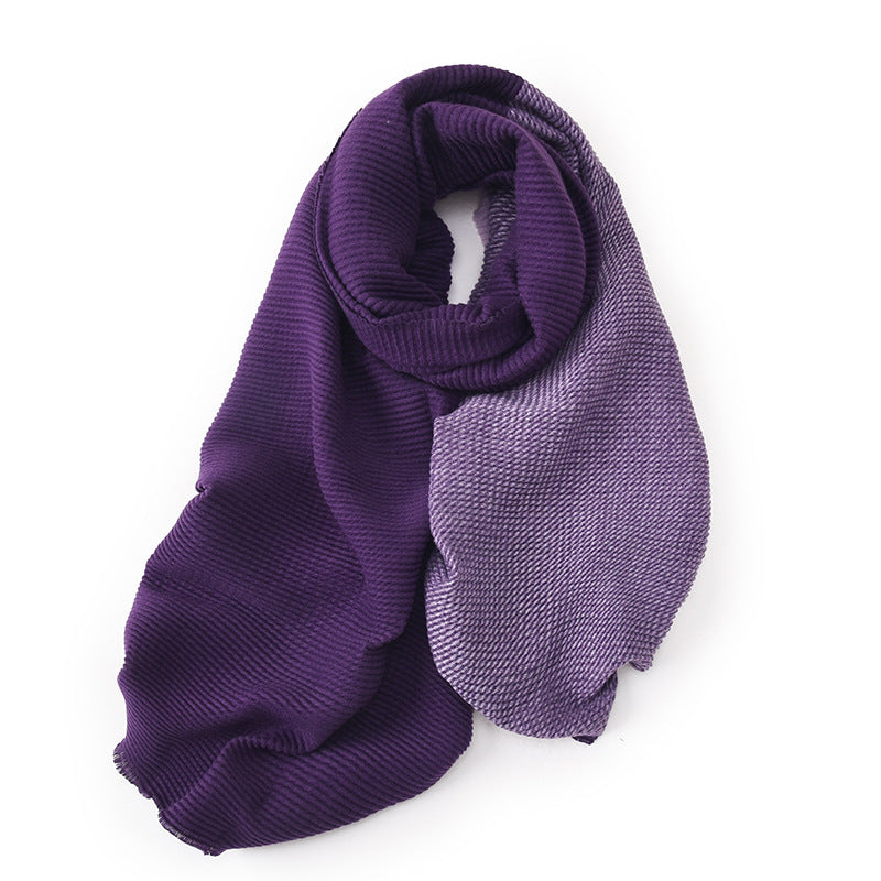 Écharpe dégradée de couleurs, Hiver, Double face, Plissée, Imitation cachemire, Populaire, Polyvalente et élégante, Pour femmes