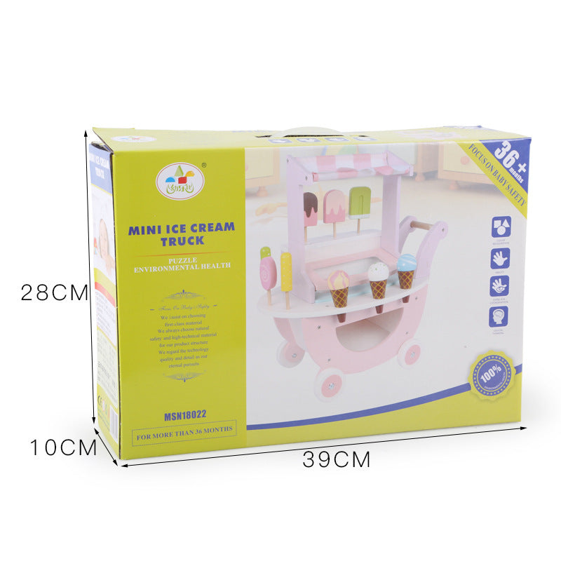 Chariot de crème glacée en bois pour maison de jeux de cuisine pour enfants