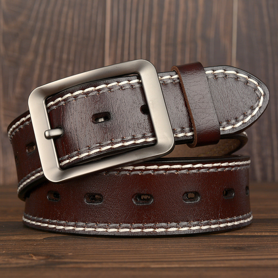 Ceinture homme en cuir de vachette véritable à double ligne avec boucle japonaise