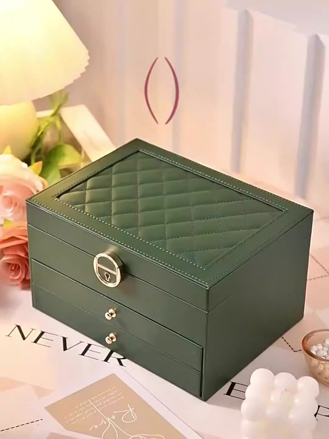 Boîte à bijoux grande capacité en cuir, tiroir à trois niveaux, boîte de rangement pour accessoires, boîte de rangement pour bijoux en or, colliers, boucles d'oreilles et bracelets