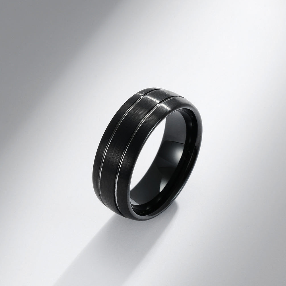 Tungsten Gold Ring Striped Tungsten Steel Brushed Jewelry