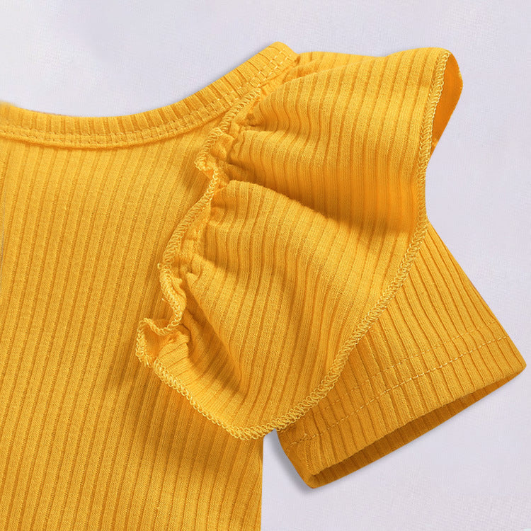 Pit striped top flower print shorts baby bodysuit