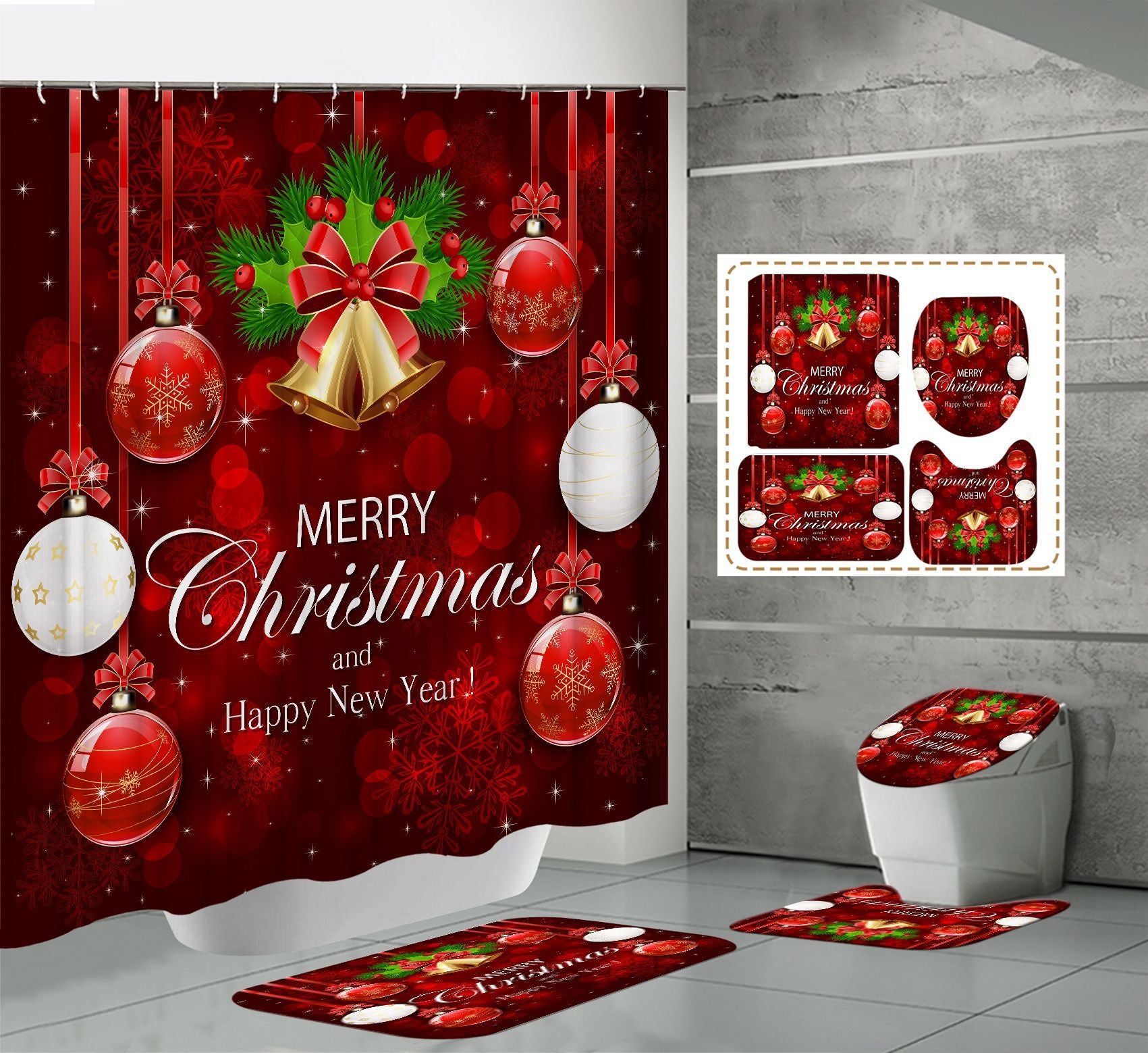 Printed Waterproof Polyester Bathroom Jingling Bell Partition Shower Curtain