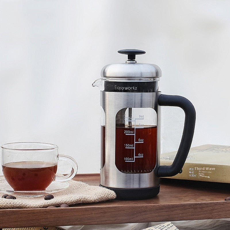 Cafetière à piston en verre avec filtre pour le café et infuseur à thé