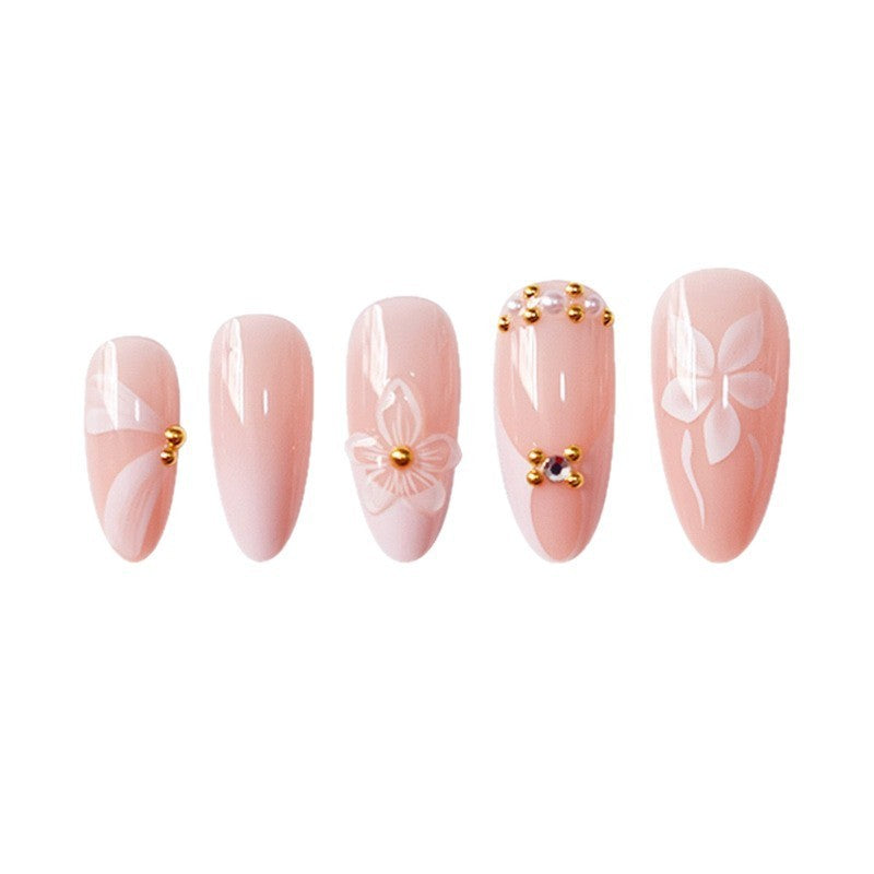 Faux Ongles Amande Effet Vague d'Eau 3D Blanc Simple