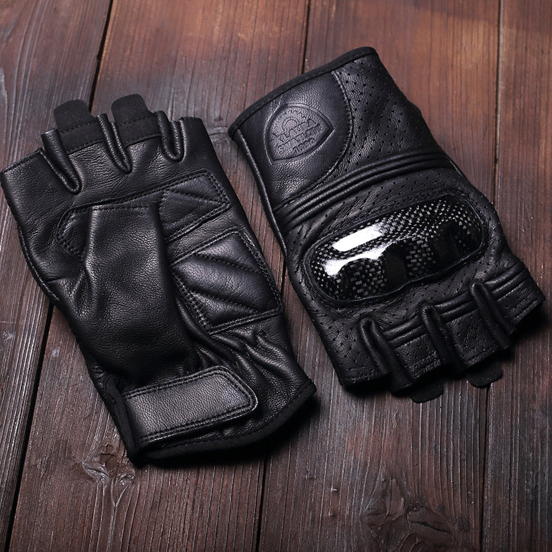 Gants de moto mi-doigts en cuir de vachette première couche jaune