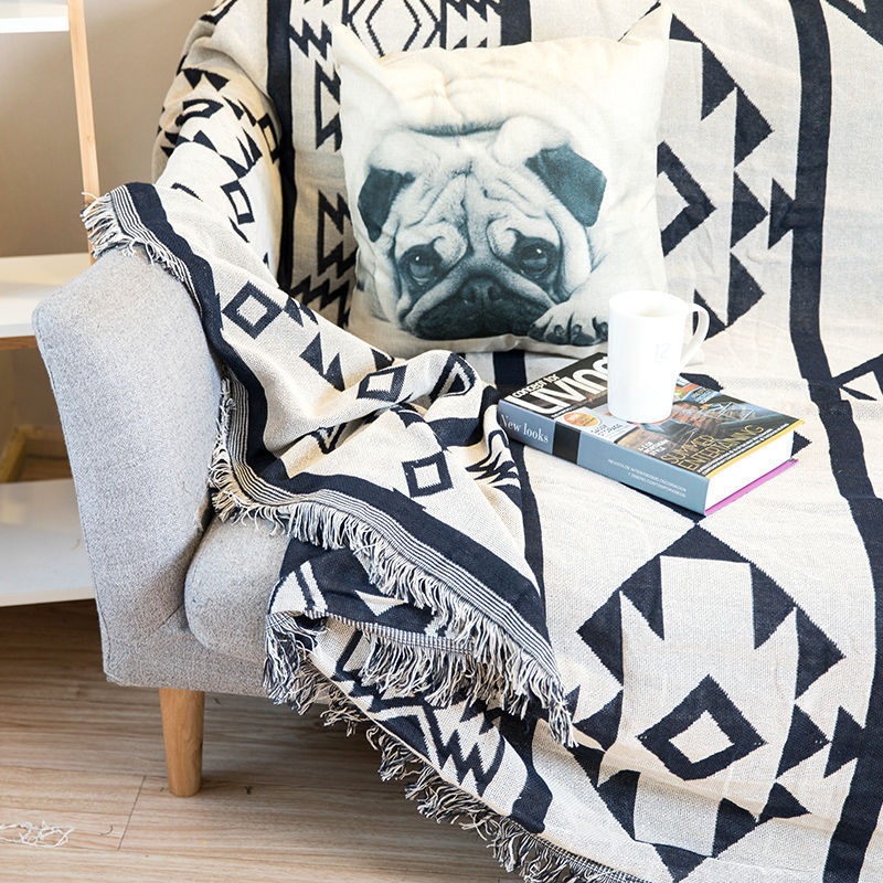 Jeté de lit/Couverture en coton à motifs géométriques