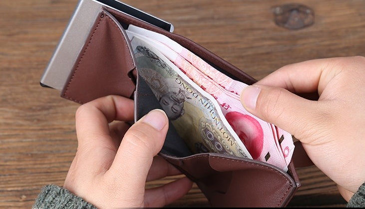 Porte-cartes anti-magnétique en aluminium, porte-brosses antivol, étui à cartes multi-cartes en alliage d'aluminium, porte-monnaie en cuir.