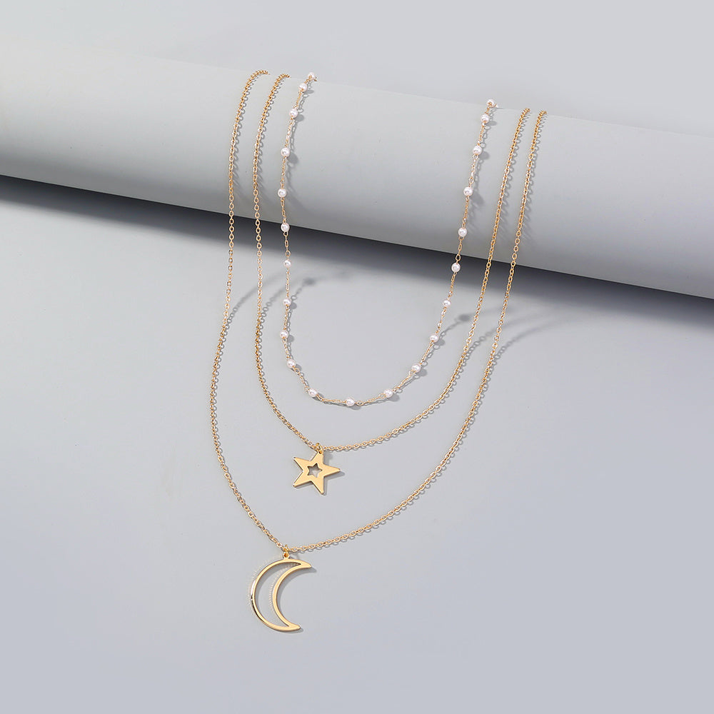 Hollow Star Moon Multilayer Necklace