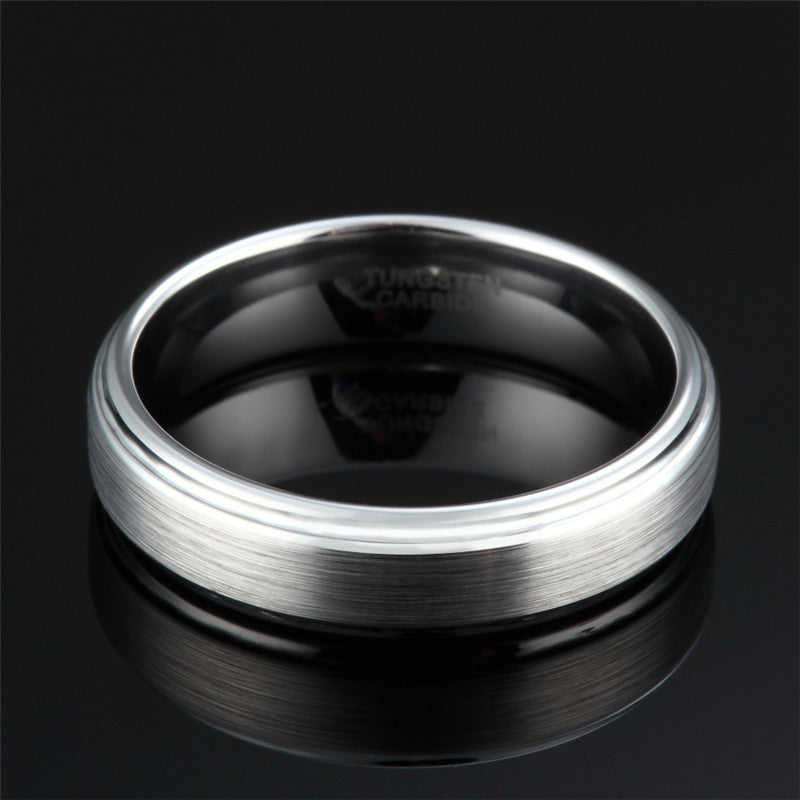 Wide Rasha Steps Tungsten Steel Ring Jewelry