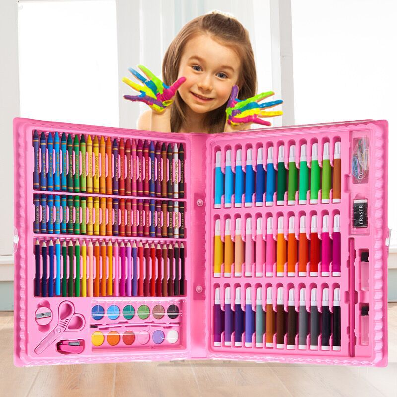 Toddler Pupils Learn To Paint With Watercolor Brushes, Crayon And Oil Pastel