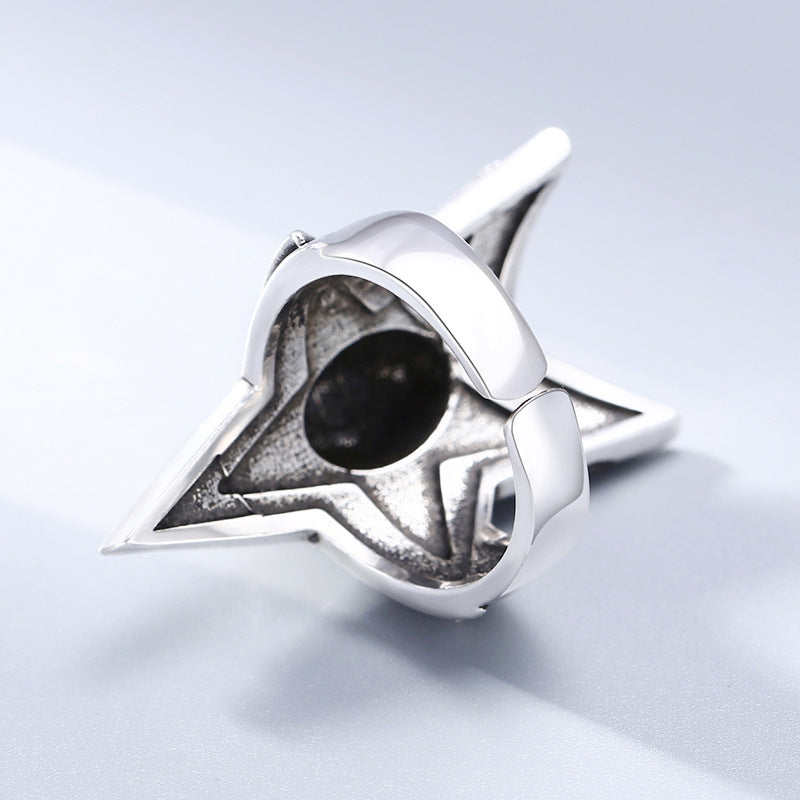 Sterling Silver Skull Five-pointed Star Men's Live Ring