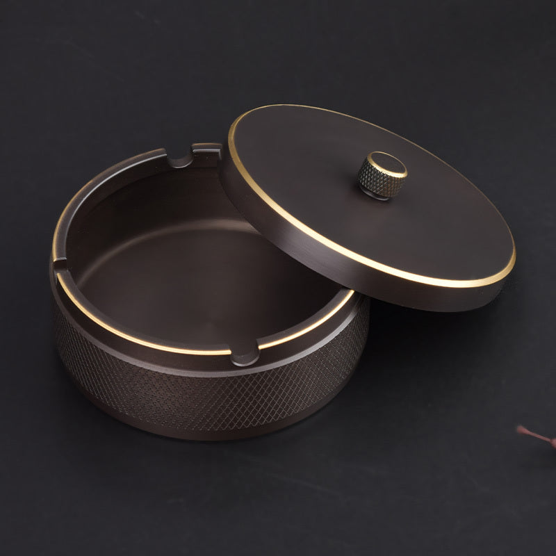 Brass Integrated Old Ashtray With Lid