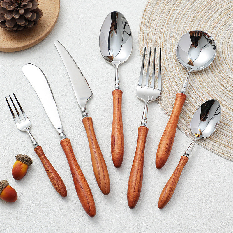 304 Stainless Steel Rosewood Wooden Handle Knife Fork And Spoon Tableware