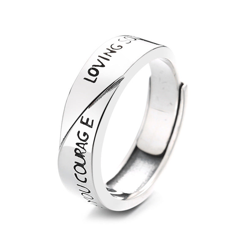 S925 Silver Fashion Simple Style English Letters Artistic Temperament Ring