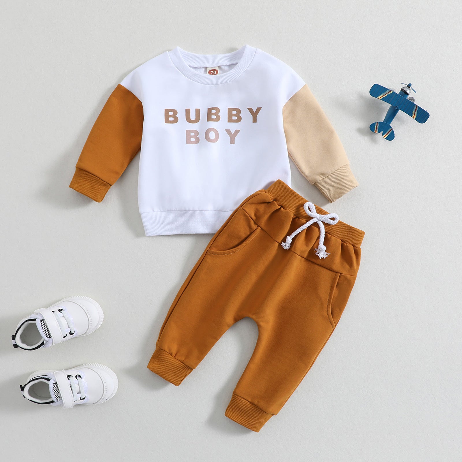 Alphabet Printed Long Sleeved Sweater Solid Color Trousers Two-piece Set