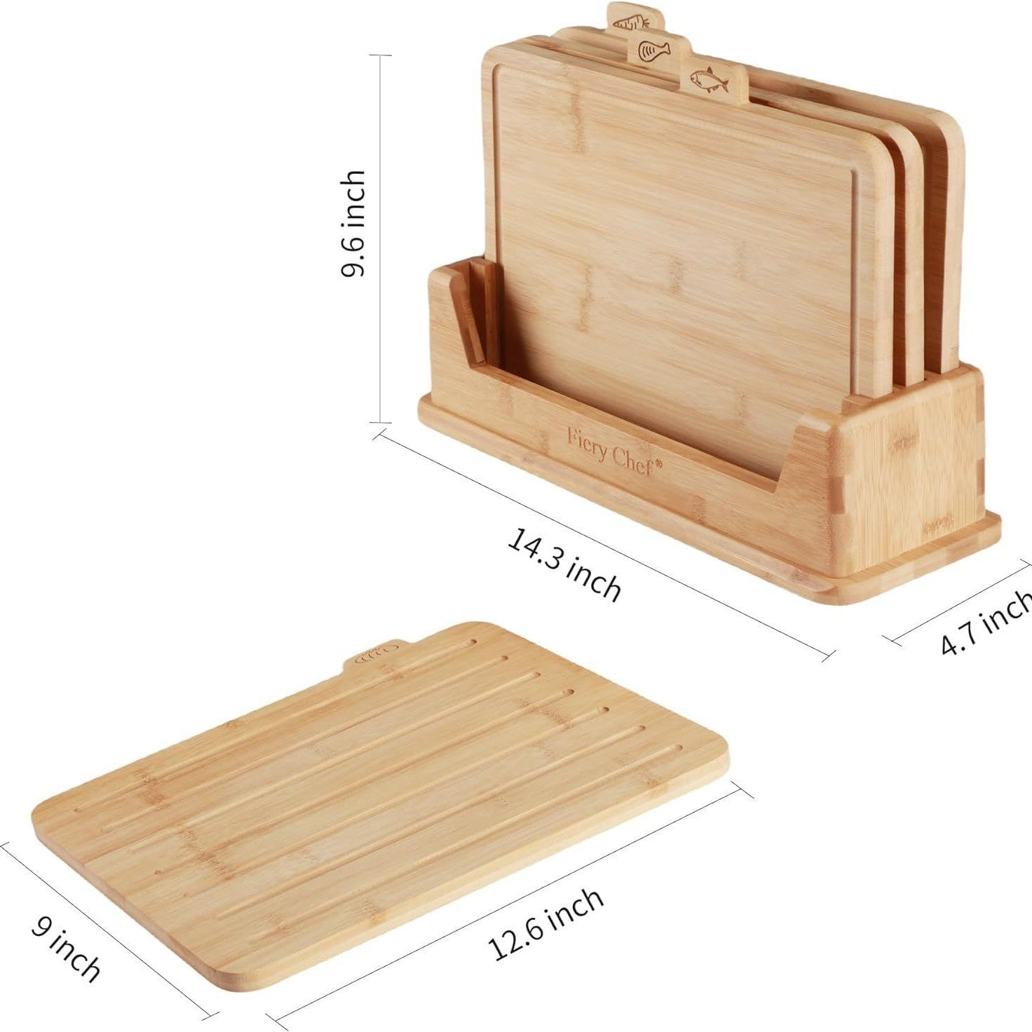 Ensemble de quatre planches à découper pour légumes et fruits avec support