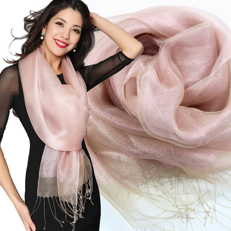 Foulard en Soie Élégant Double Couche de Soie pour Femme, Tendance et Haut de Gamme