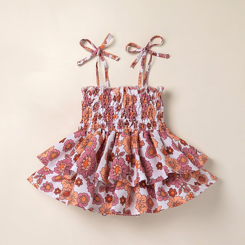 Girls' Small Floral Flounce Sling Triangle Jumpsuit