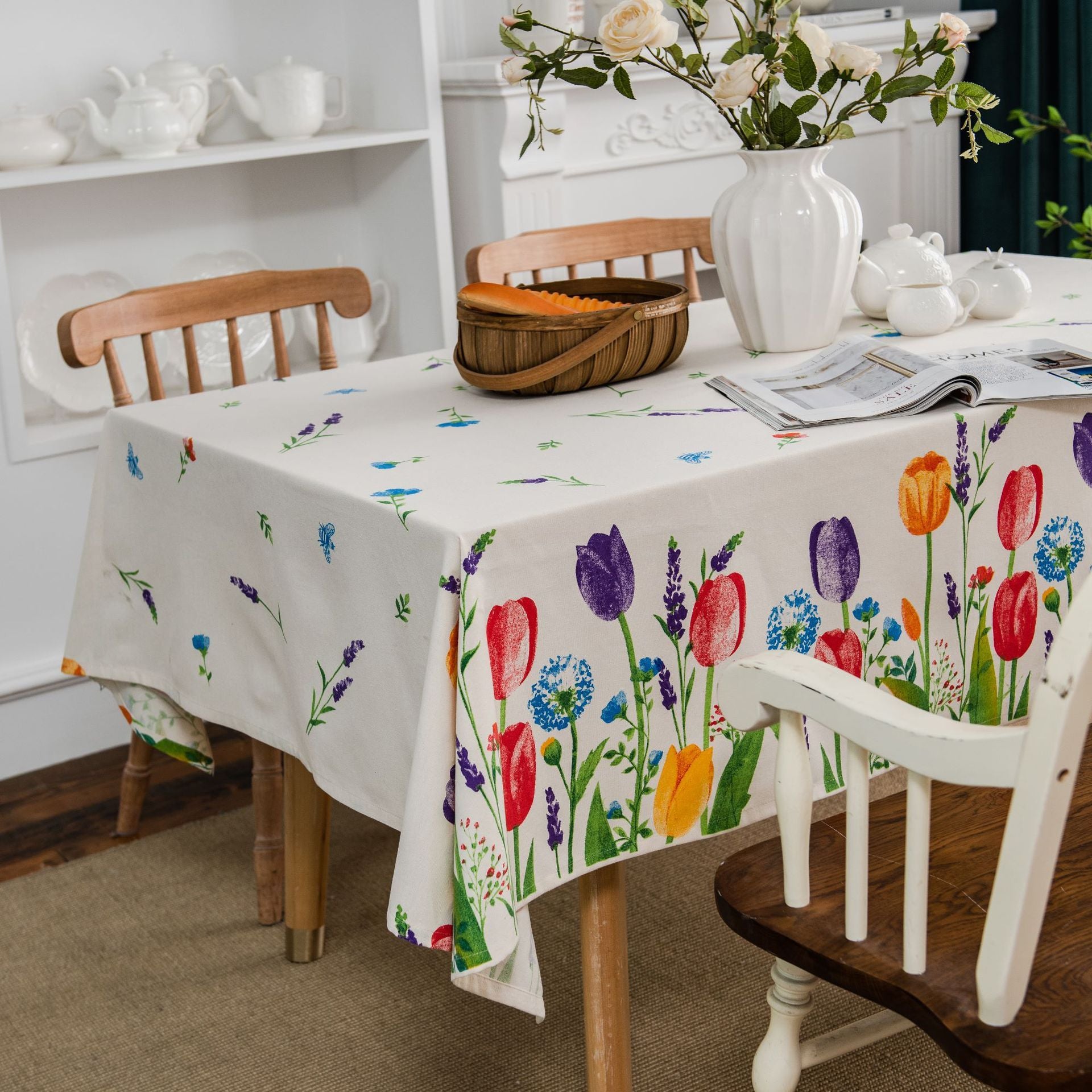 Nappe Imprimée Florale de Jardin en Coton et Lin Tulipe