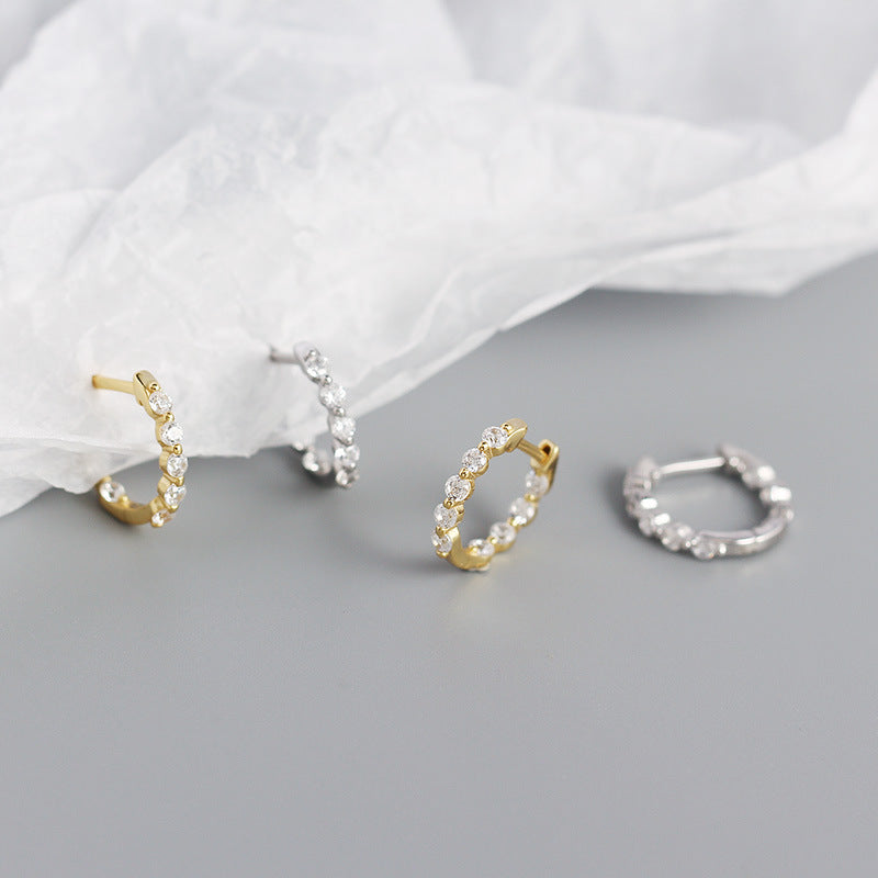 New S925 Silver Ins Geometric Zircon Diamond Earclip Earrings Silver Accessories Women