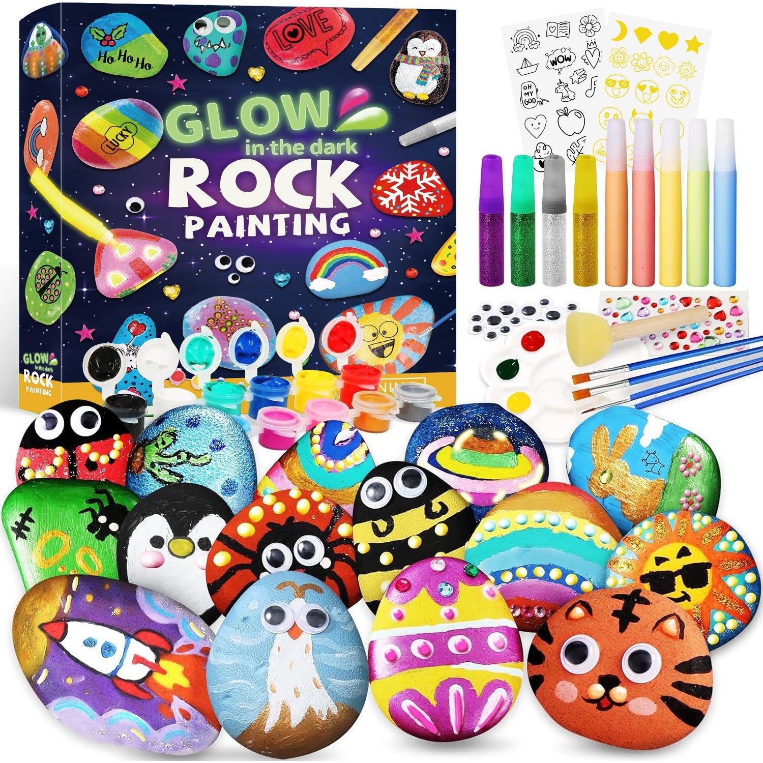 Creative Handmade DIY Graffiti Painted Luminous Rock Painting Suit Toy