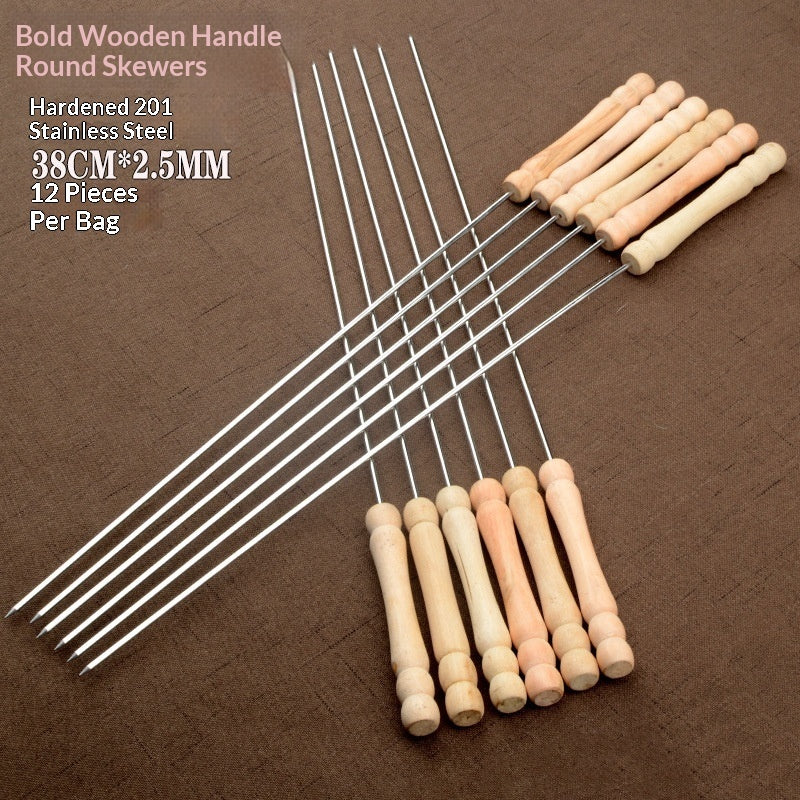 Brochettes de barbecue en acier inoxydable avec poignées en bois