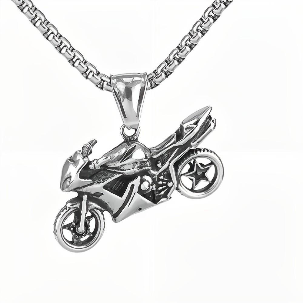 Titanium Steel Men's Pendant Necklace Vintage Motorcycle Tag