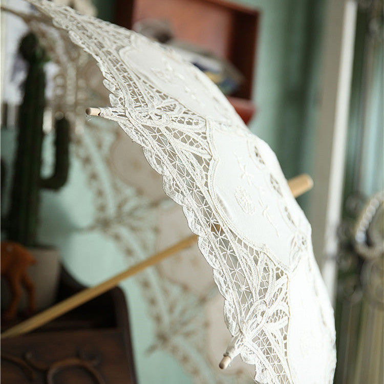 Parapluie artisanal long manche en dentelle vintage pour femme