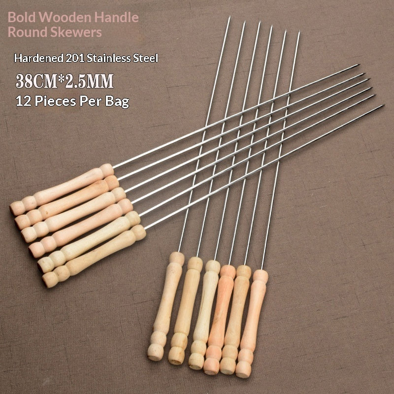 Brochettes de barbecue en acier inoxydable avec poignées en bois