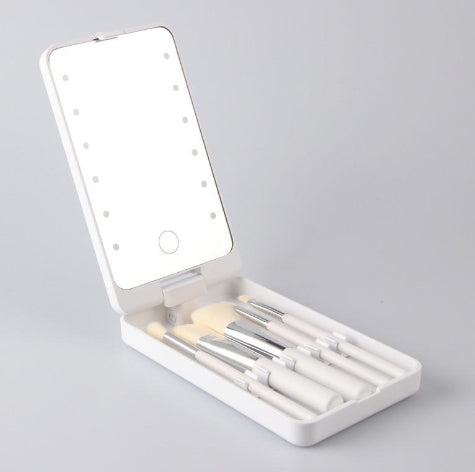 Miroir de maquillage pliable créatif avec ensemble de pinceaux de maquillage