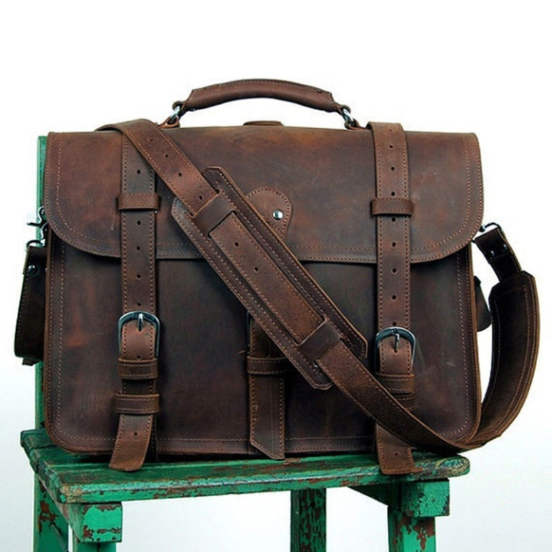 Sac de voyage rétro en cuir Crazy Horse pour hommes